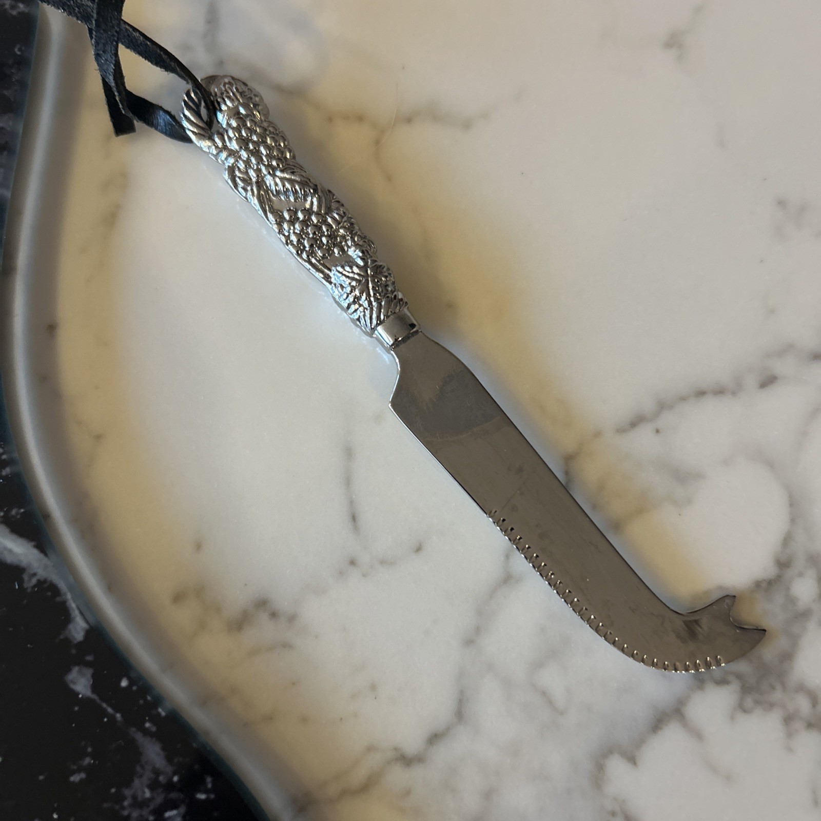 Cheese Board Glass Marbling Black With White And Grey With Cheese Knife. New gallery