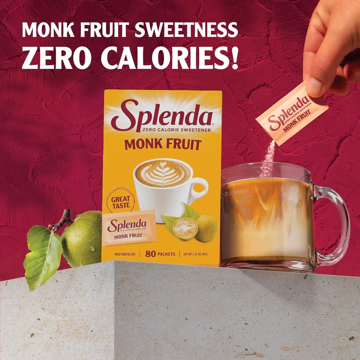 SPLENDA Monk Fruit Zero Calorie Plant Based Sweetener Substitute, (80 Count) gallery