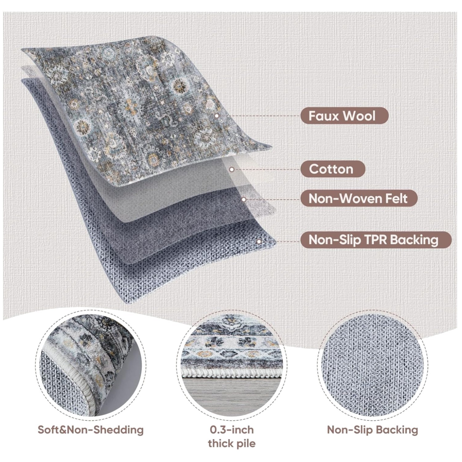 Bedroom Runner Rug 2'6''x8' - Grey/Brown Vintage Kitchen Rug gallery