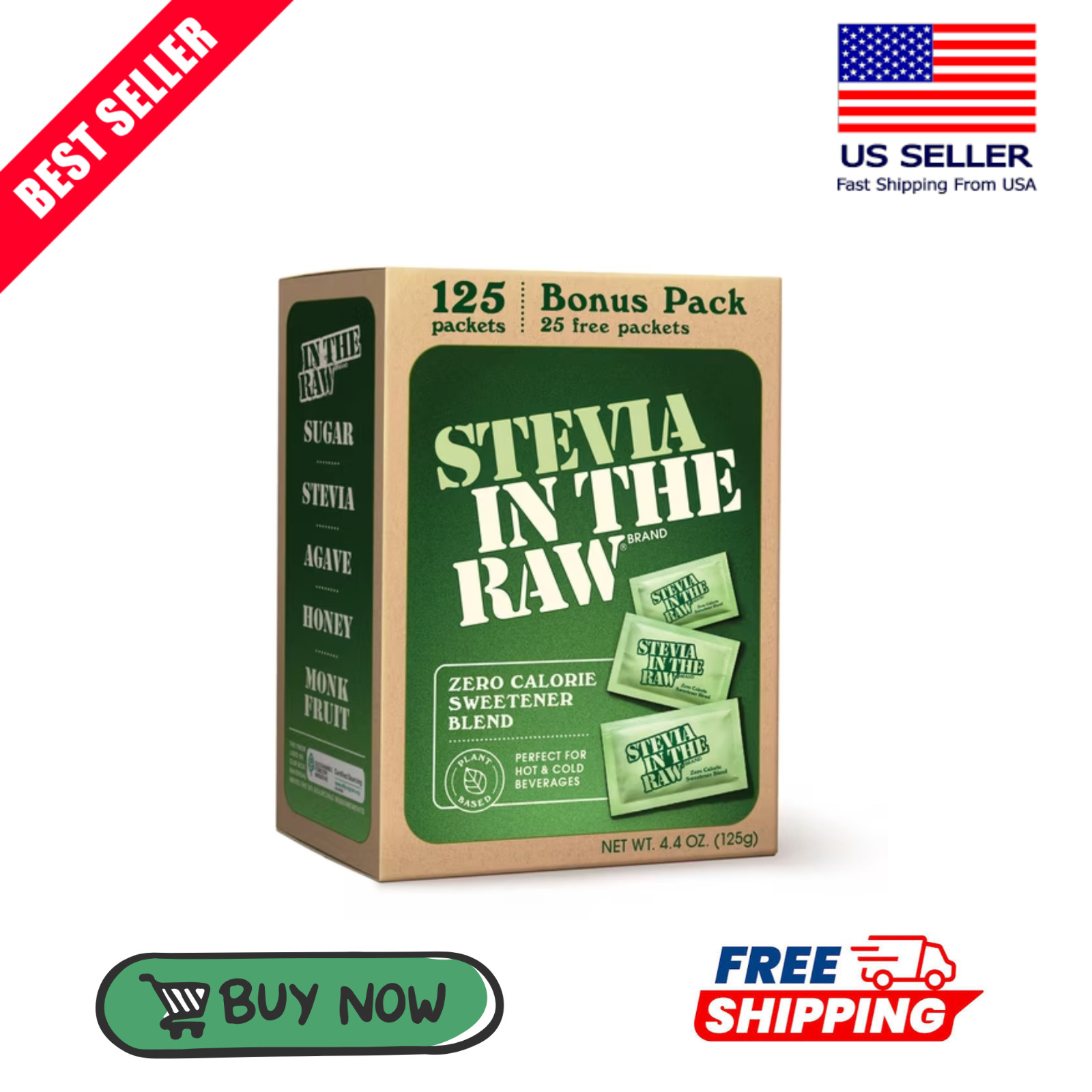 Stevia In The Raw Zero Calorie Sweetener, Sugar Substitute Packets, Vega, 125 Co gallery
