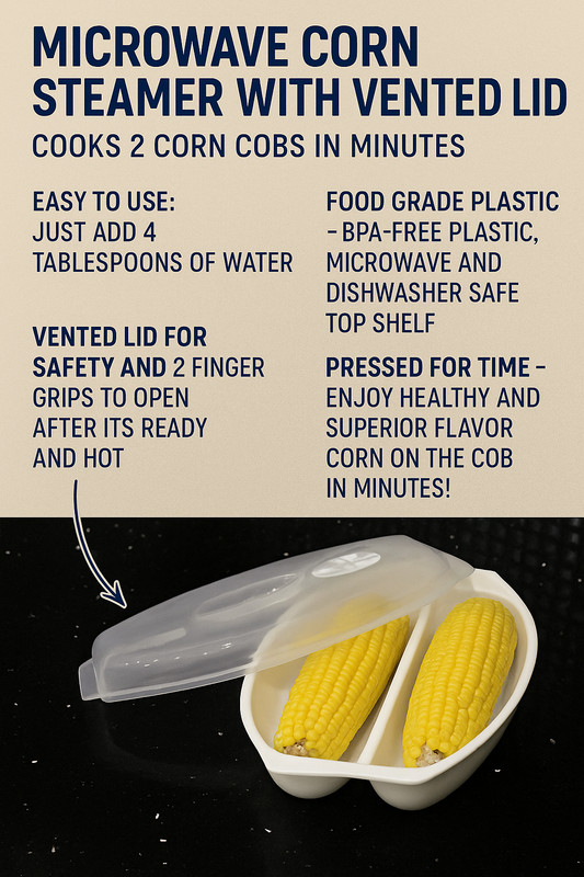 Microwave Corn Steamer with Vented Lid – Cooks 2 Corn Cobs in Minutes BPA-Free gallery