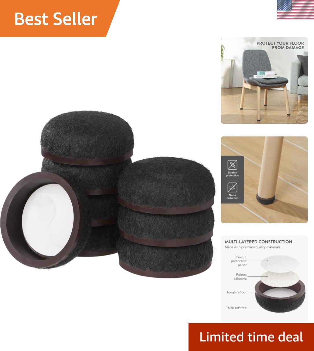 1.2'' Round Felt Pads for Chairs & Tables - Durable Hardwood Floor Protection gallery