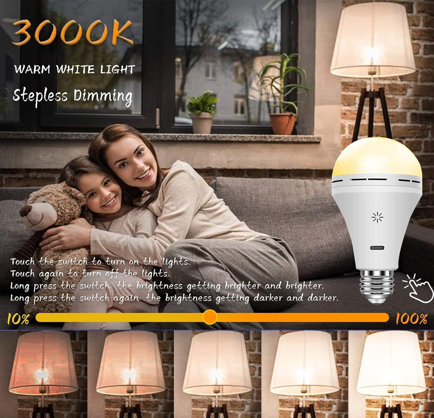 110-240V Emergency LED Light Bulb Dimmable Rechargeable Remote Control Lamp USB gallery