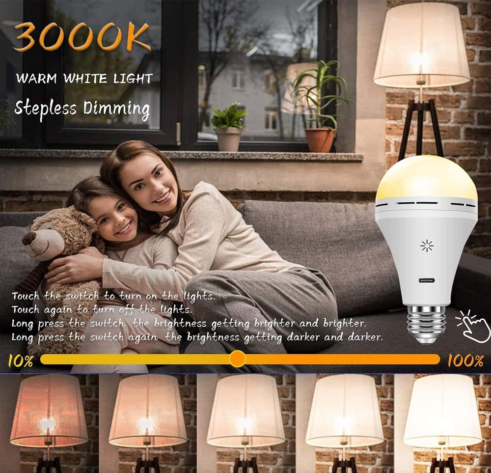 110-240V Emergency LED Light Bulb Dimmable Rechargeable Remote Control Lamp USB