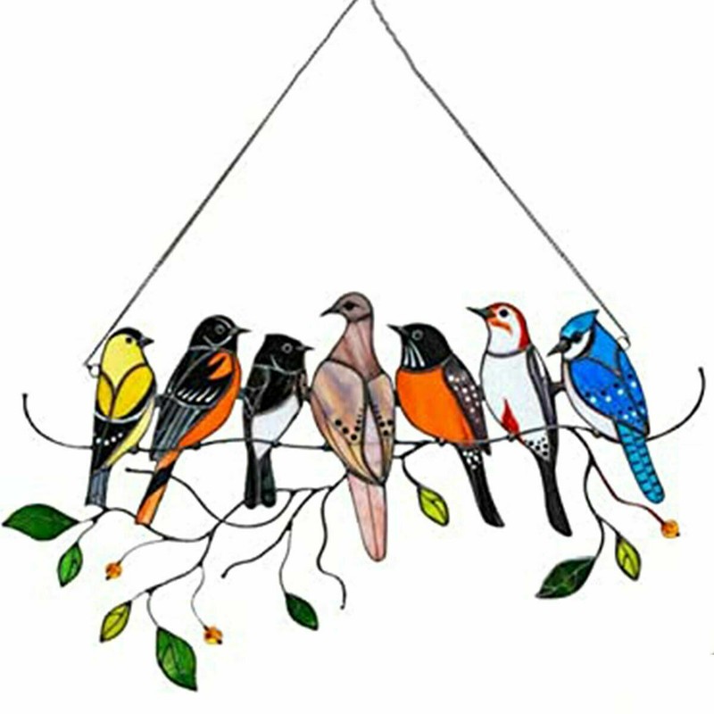 Multicolor 7 Birds on a Wire High Suncatcher Window Panel Hanging Home Decor gallery