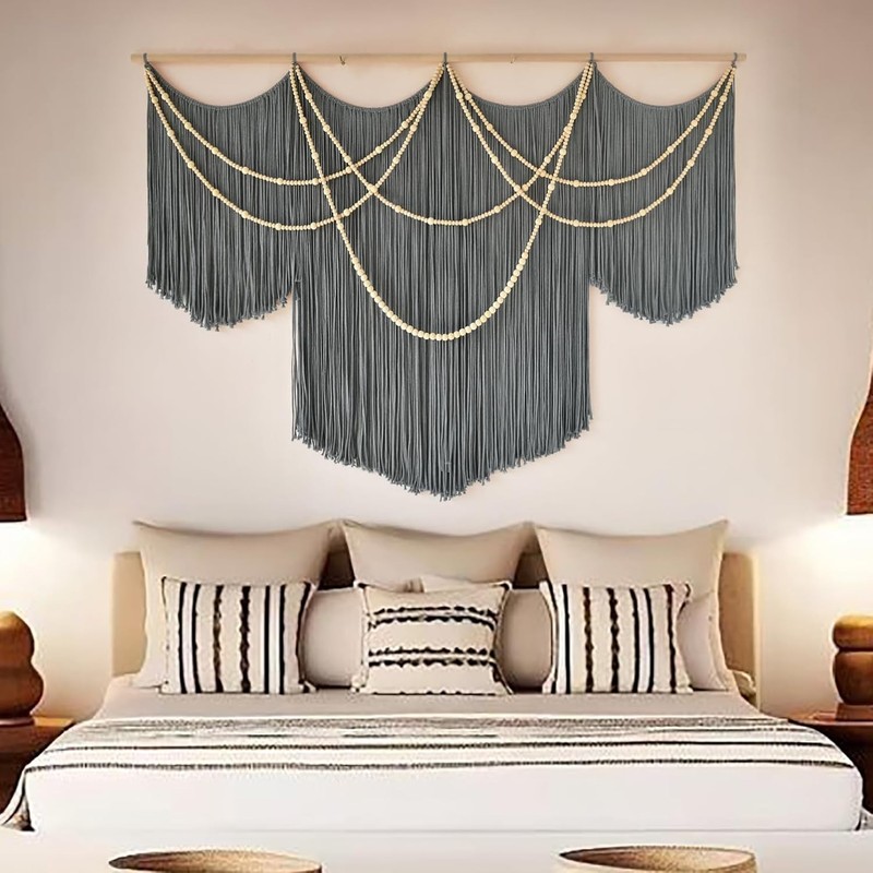 Large Macrame Wall Tapestry 57" W x 39" L - Eco-Friendly Bohemian Decor gallery