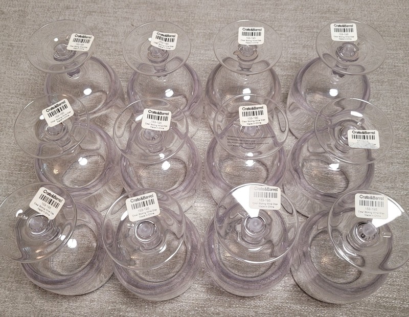 Crate & Barrel Acrylic Wine Glasses Set of 12 8oz Stackable 5” Plastic New w Tag gallery