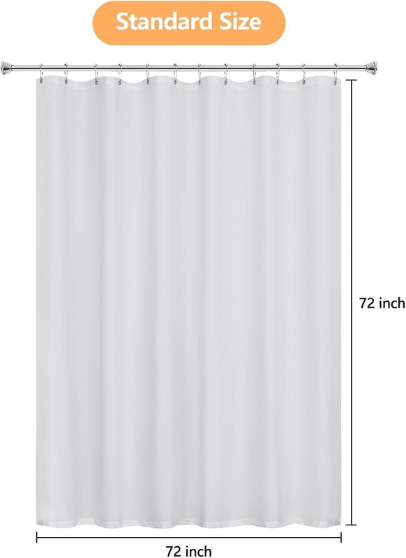 Waterproof Soft Microfiber Shower Curtain TPU Backed Lightweight, White Washable gallery