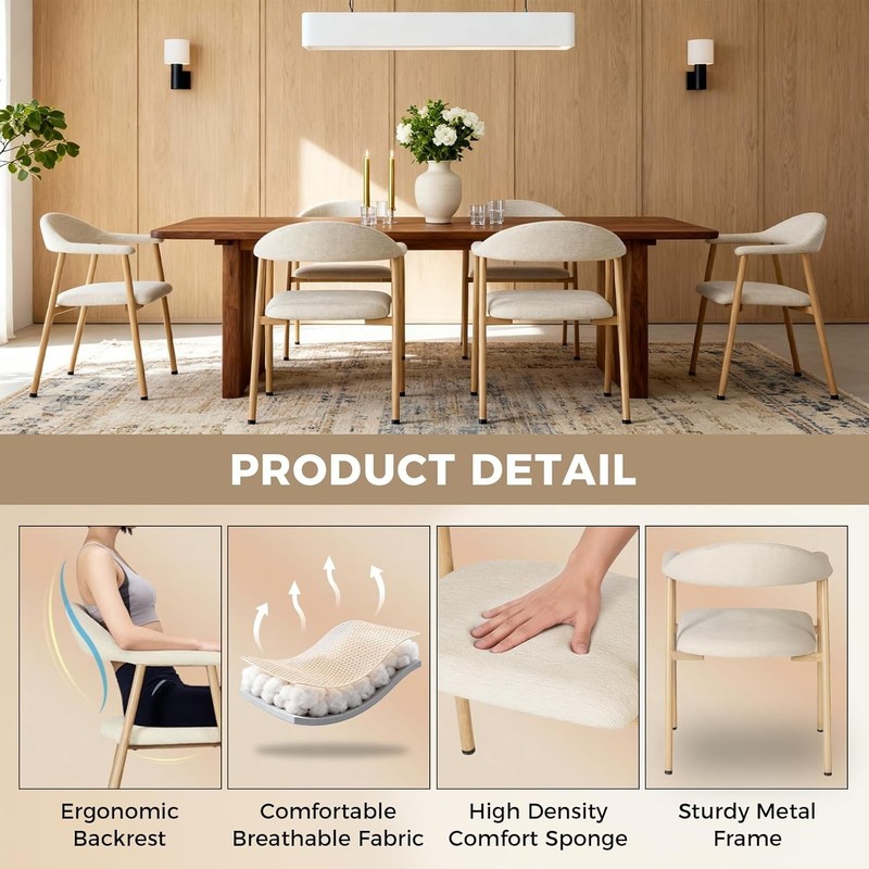 2PCS Linen Fabric Upholstered Dining Chairs w/Back&Arms,Kitchen Cafe Side Chair gallery