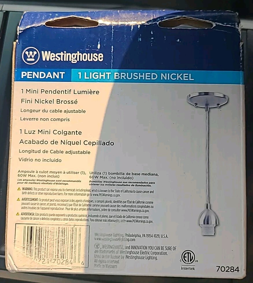 Westinghouse Mini Pendant Light Kit Nickel Finish Hardware Included Silver 70284 gallery