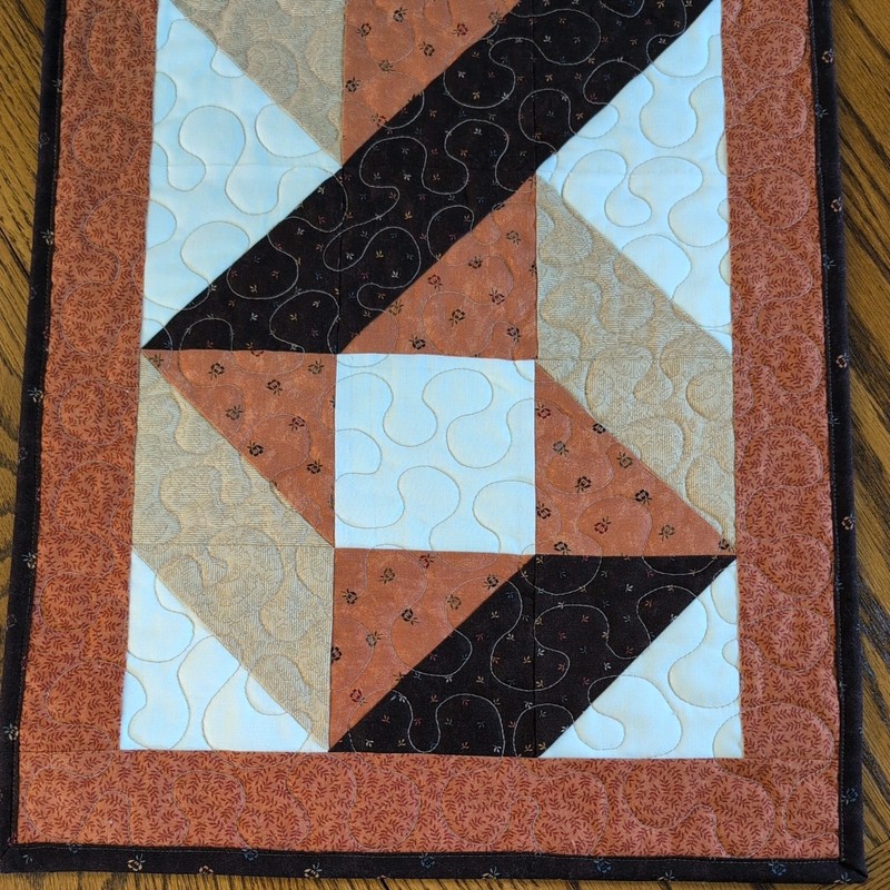 Handmade Quilted Table Runner 16 x 40" Classy Brown, Tan, Pumpkin, Cream Moda gallery