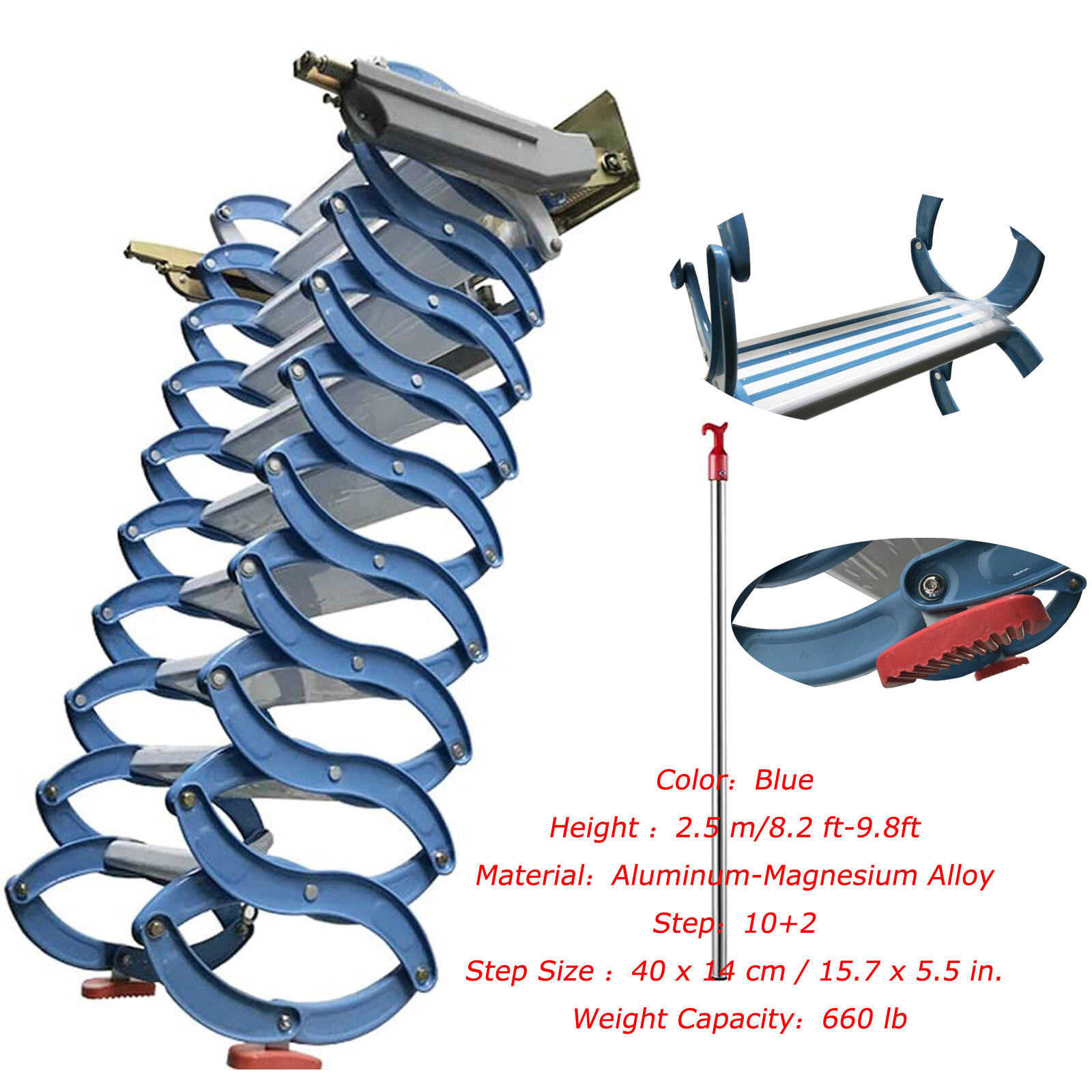 Used 9.8ft Pull Down Attic Stairs 660LB Load ,Al-Mg Alloy Folding Loft Ladder gallery