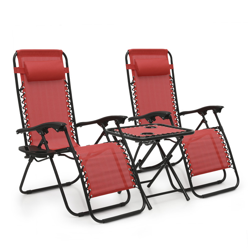 3 Pcs [ZERO GRAVITY CHAIR+PATIO TABLE SET] Foldable Recliner Beach Lounge Chaise gallery