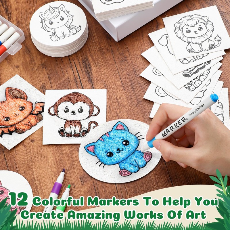 Maitys 65 Pcs Magic Foam Texture Paper Painting Kit, 3x3" White, Kids/Adults gallery