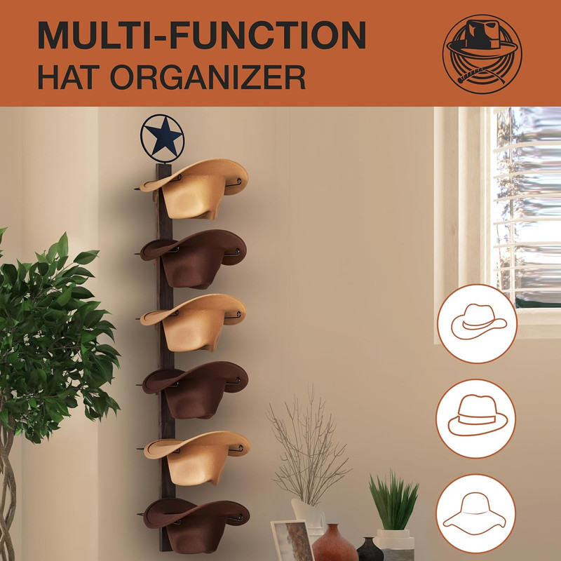 Cowboy Hat Rack Cowboy Hat Holder 6 Pieces Western Hat Rack For Wall With Natura gallery
