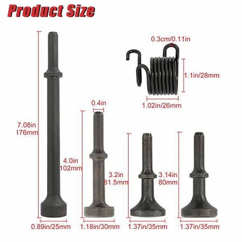5PCS Smoothing Pneumatic Air Hammer Bits Air Chisel Bits Tool Set w/Spring New gallery