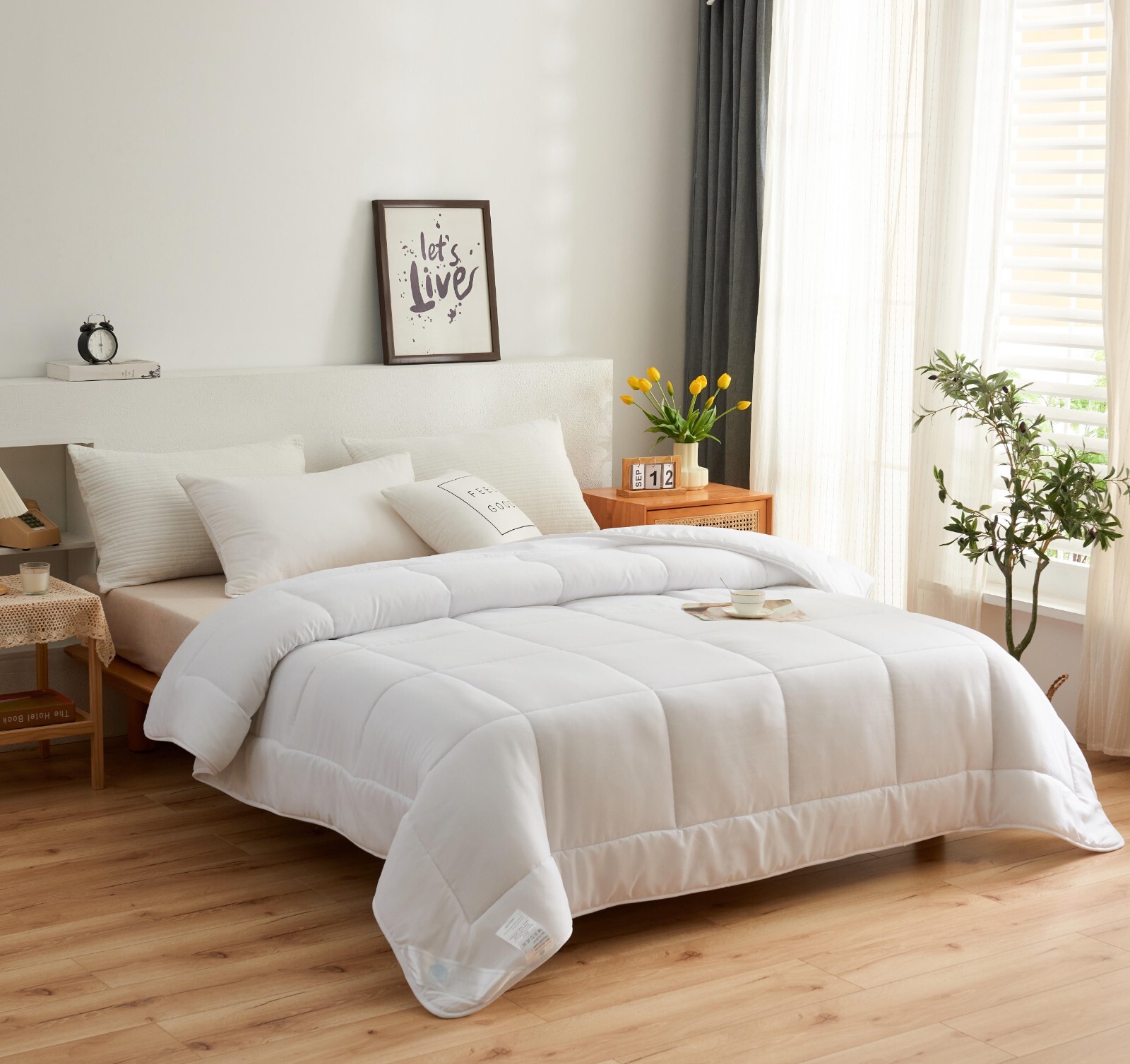 Bed Comforters Duvet Insert Filling Polyester Fabric Microfiber Solid White gallery