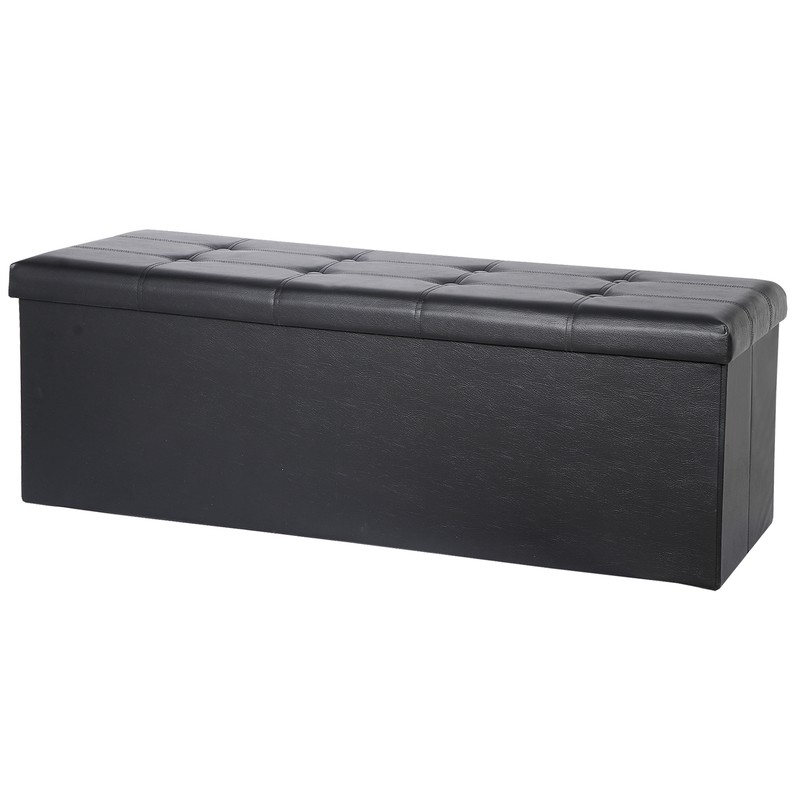43" Folding Storage Ottoman Bench Storage Chest Fire Water Resistant Black gallery