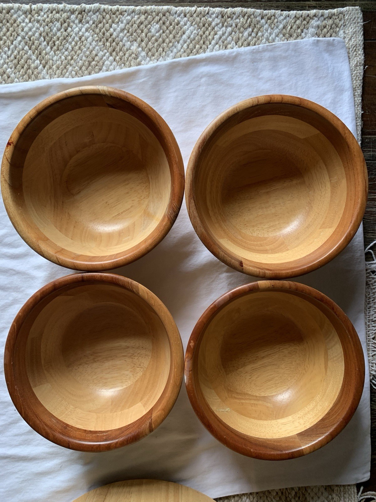 MOUNTAIN WOODS 7" Hand Turned Gorgeous Wooden Salad Bowls Set of 4 ~ GUC gallery