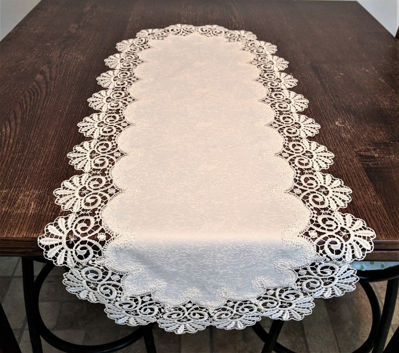 Doily Boutique Table Runner or Doily with Bleached White or Ivory Fancy Lace gallery