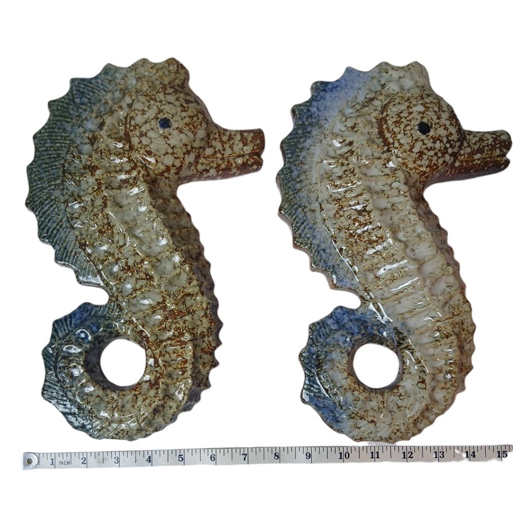 Ceramic Seahorse Wall Decor - Brown and Blue Set Of 2 gallery