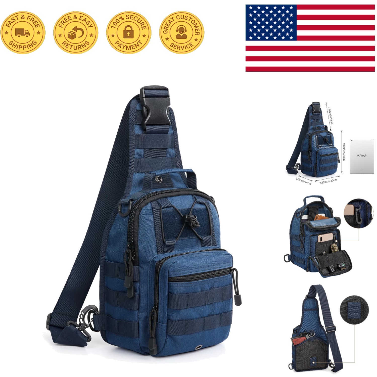 Durable Water-Resistant Travel Backpack with Multiple Compartments - Dark Blue