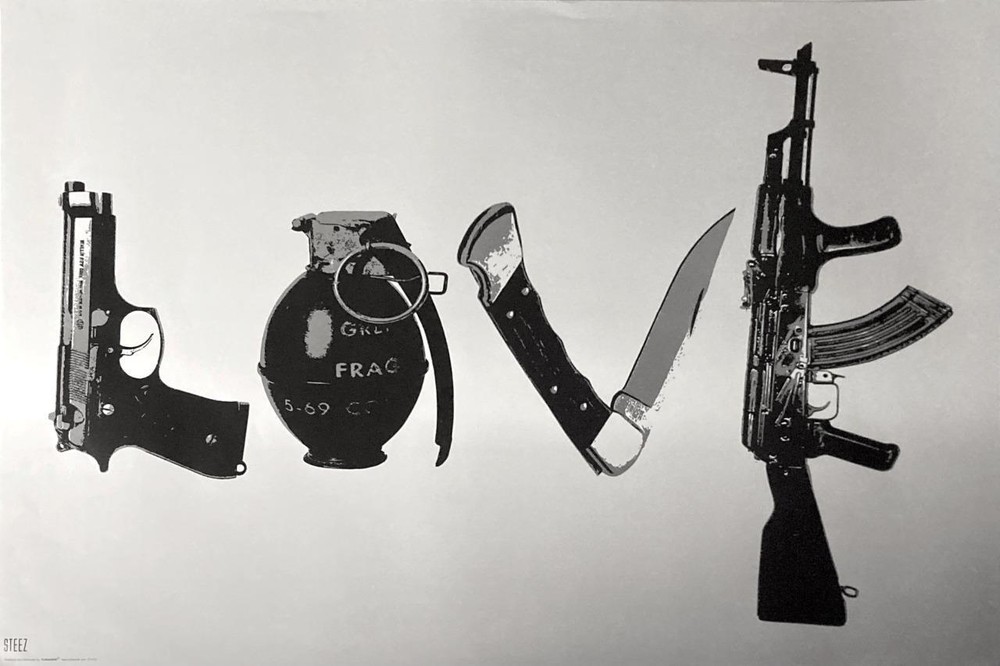 Steez Love Guns Grenade Knife AR15 Poster Wall Print Graffiti Art 36"x24" - New
