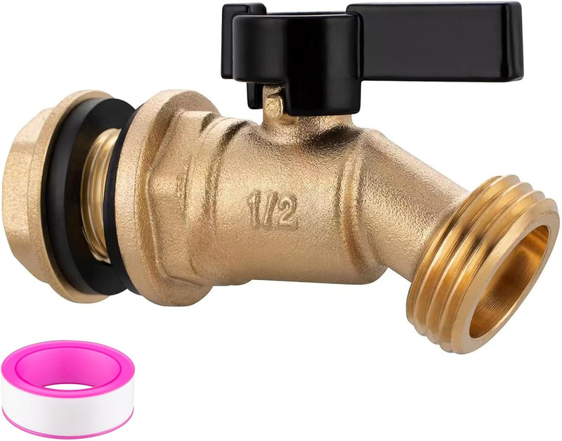 Brass Water Container Rain Barrel Spigot Kit, 1/2" Inlet to 3/4"GHT Male Thread gallery