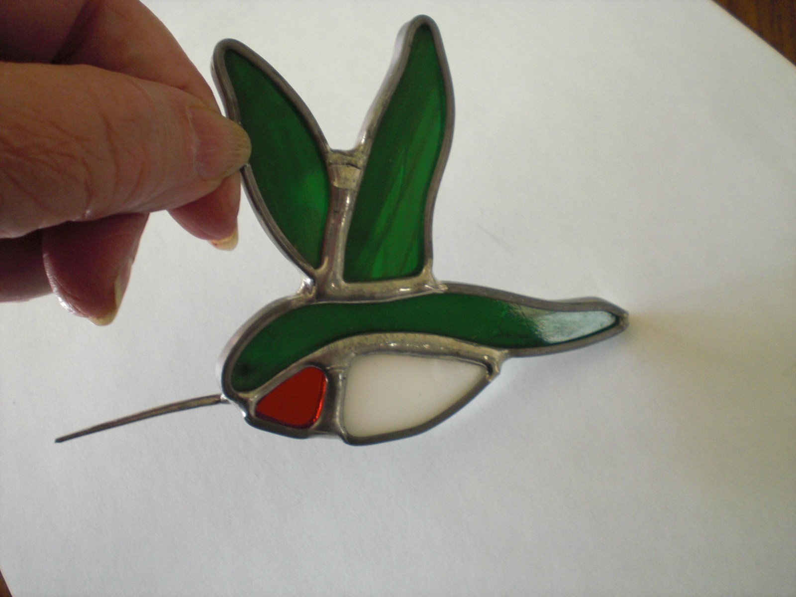 Stained Glass Hummingbird Suncatcher Green Whimsical Bird Window Ornament Garden gallery