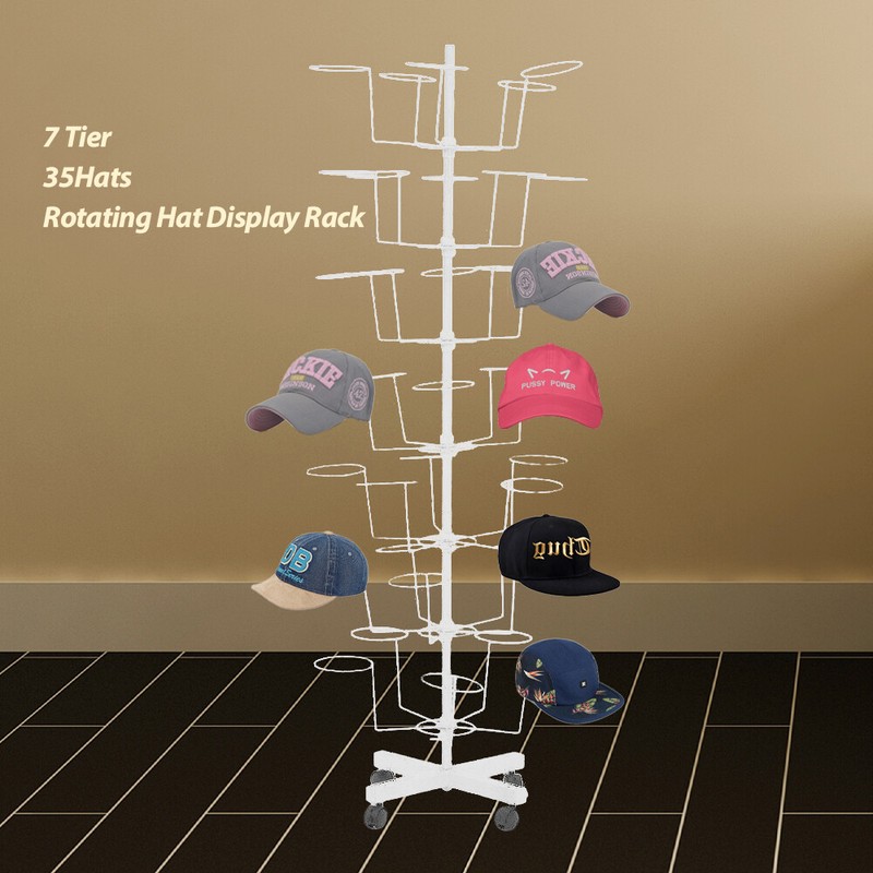 Hat Display Rack Rotating Free Standing Head-wear Wig Rack 7-Tier 35 Hats gallery
