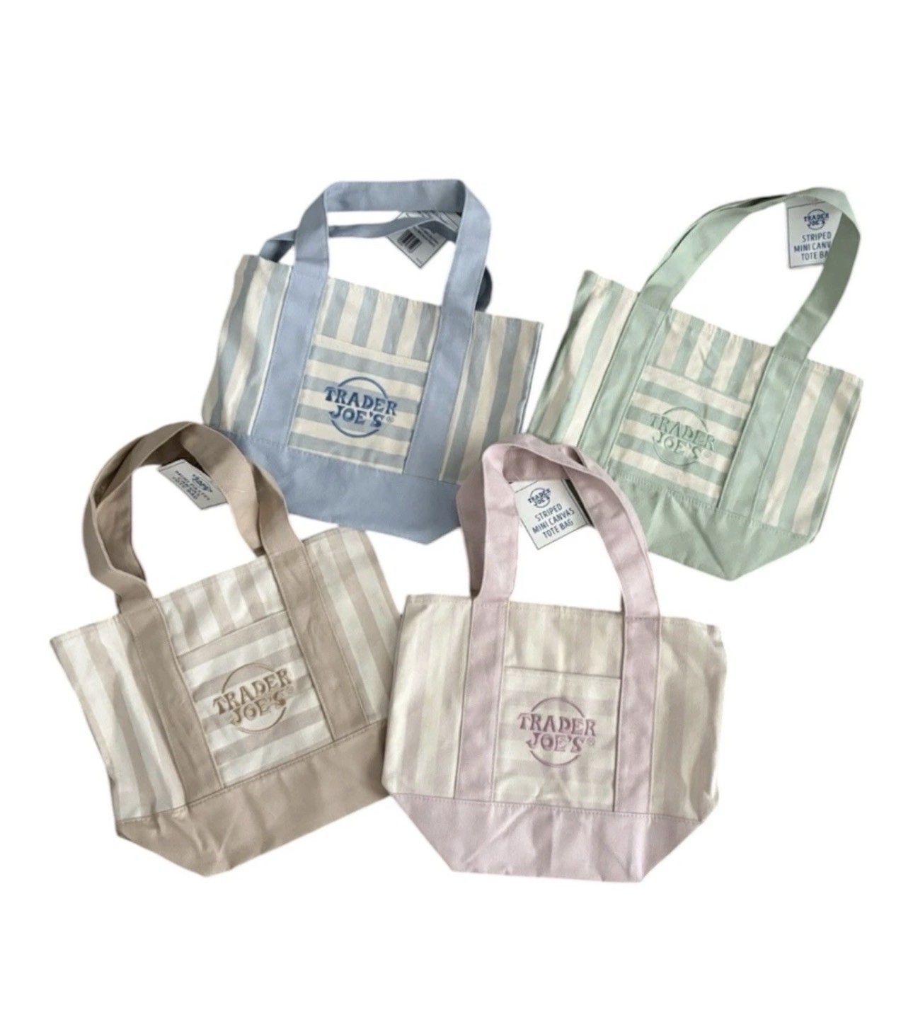Trader Joe’s Mini Pastel Stripe Canvas Tote Bag Limited Edition Set Of 4-BNWT gallery