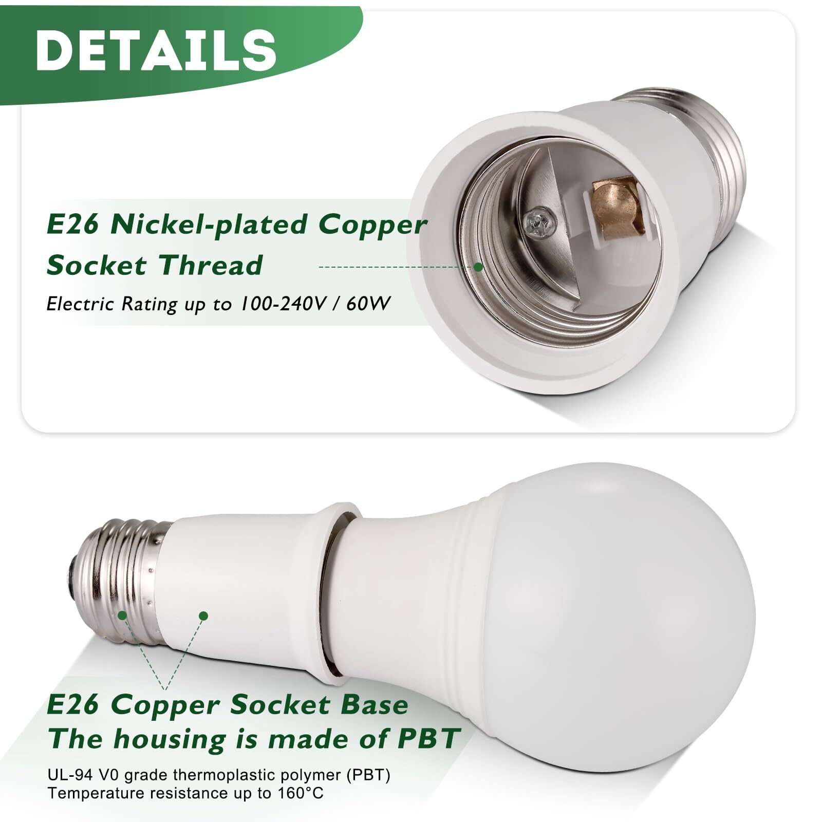 Light Socket Extender,E26 to E26 Medium Screw Bulb Socket Extension gallery