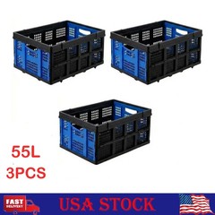 55LBS Plastic Collapsible Storage Crate Folding Milk Crate Bins 3-Pack