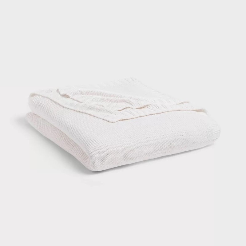 Threshold Sweater Knit Throw Bed Blanket 92x90 Year-Round, White, Full/Queen gallery