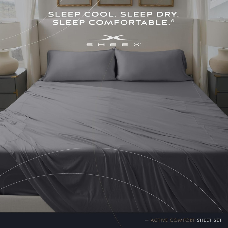 SHEEX - Active Comfort Cooling Sheets Set (King/California King) Pewter - Moistu gallery