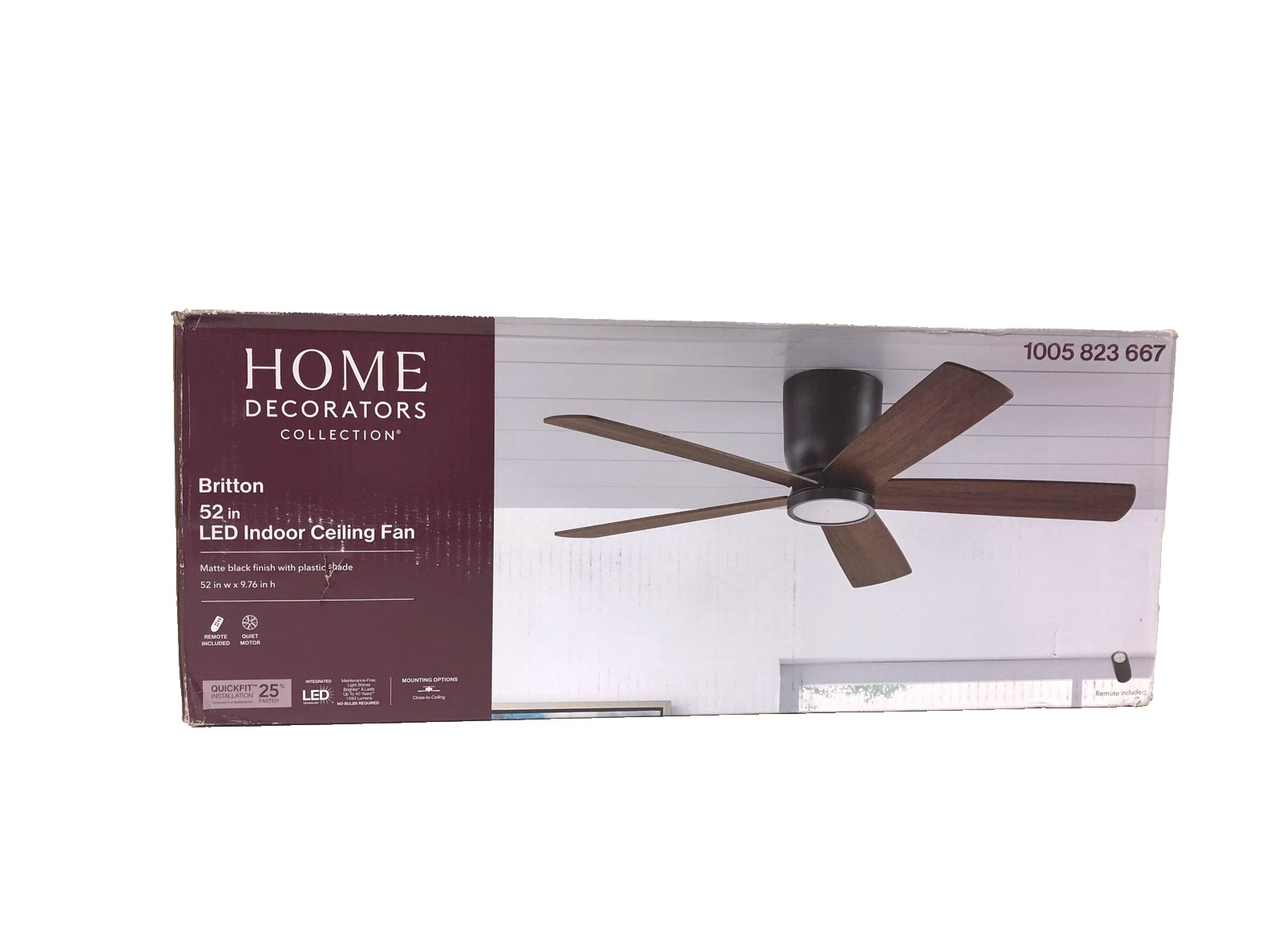 Home Decorators Britton 52 in. LED Indoor Matte Black Ceiling Fan Sealed gallery