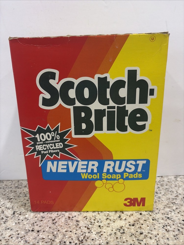 Vintage 3M Scotch-Brite Never Rust Wool Soap Pads 1993 Box of 14 soap pads