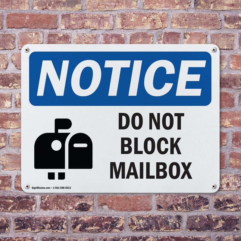 (2 Pack) Do Not Block Mailbox OSHA Notice Sign Decal Metal Plastic gallery