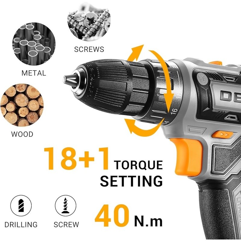 Cordless Power Drill 20V Electric Drill Set W/ Battery Charger & 10 Bits New gallery