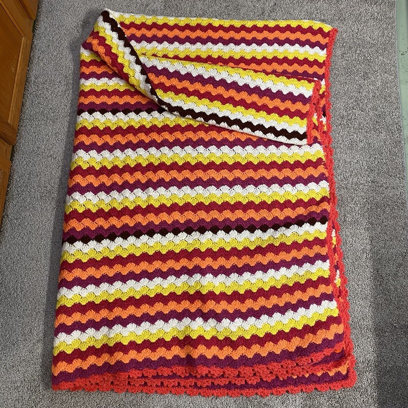 Queen Size Crocheted Blanket Bed Spread Orange Red Yellow Purple Brown gallery
