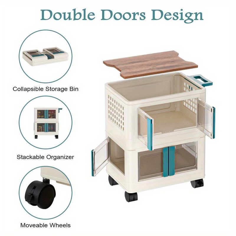 Stackable Storage Bins with Lids - Folding Storage Box with Doors and Wheel gallery