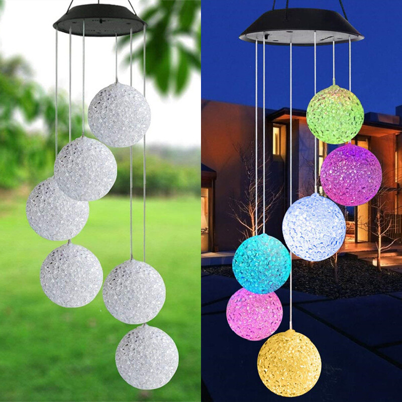 Solar Wind Chimes Lights LED Balls Color Changing Hanging Lamp Garden Home Decor gallery