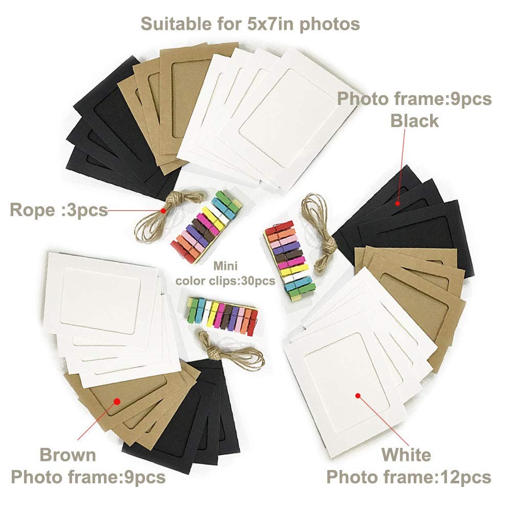 30 Pcs 5x7in DIY Paper Picture Frames, Cardboard, String, Clips, Wall Art Decor gallery