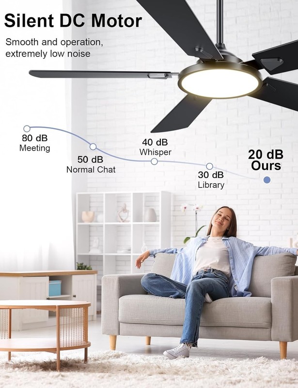 52" Ceiling Fan with Light Remote APP Control 3CCT DC Quiet Dimmable Reversible gallery