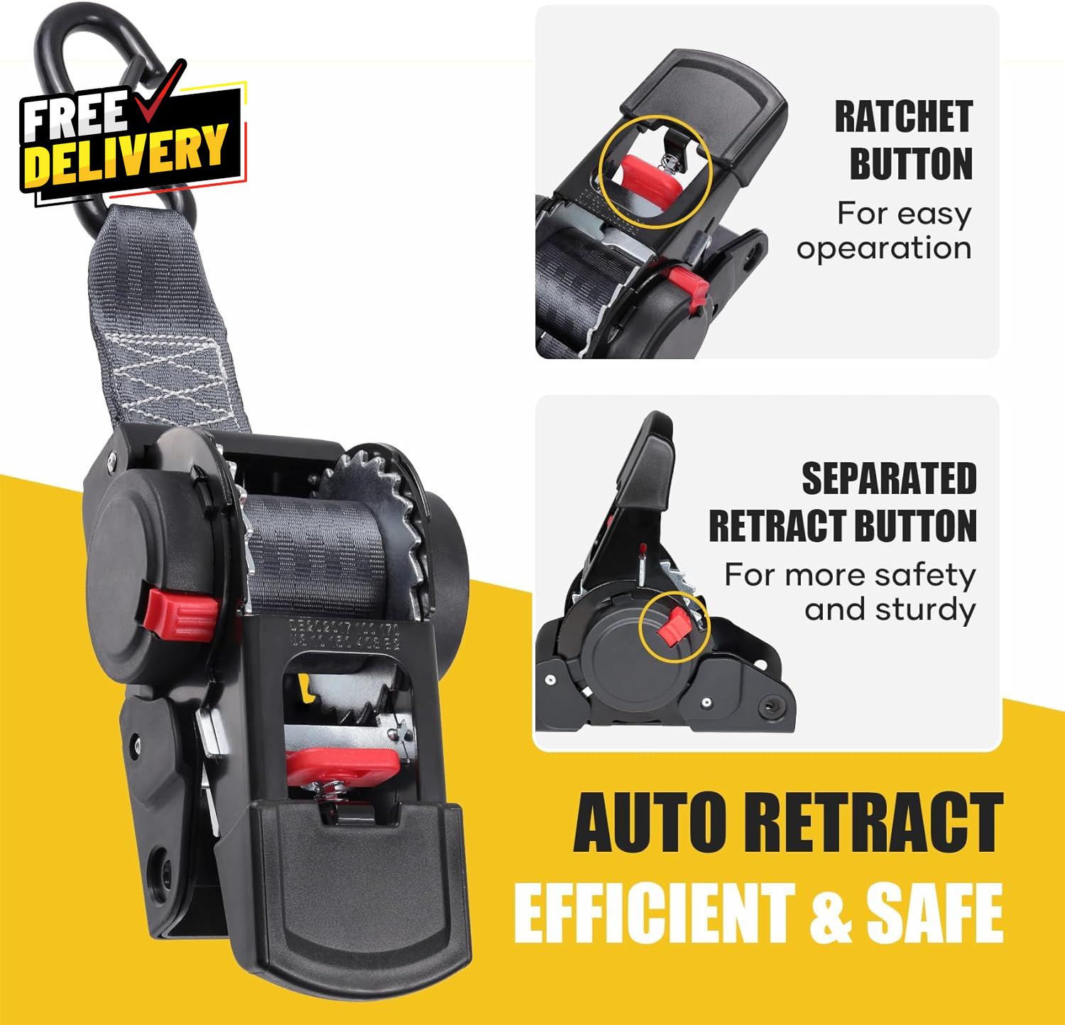 Retractable Ratchet Straps 2 Inch X 6Ft Boat Transom Tie down Straps to Trailer gallery
