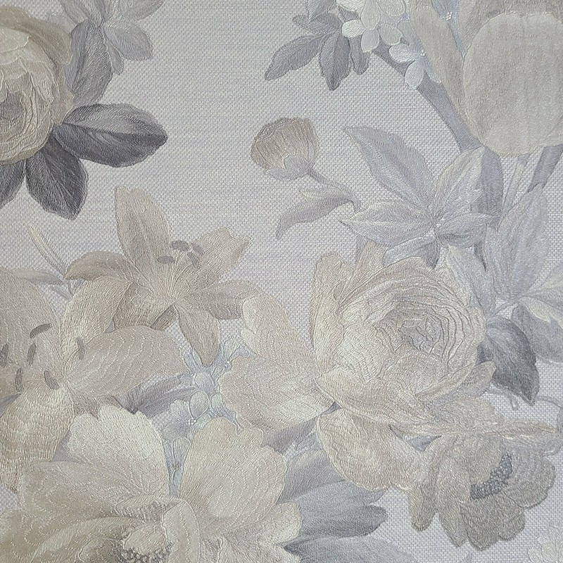 Gray Silver brass metallic flowers floral faux fabric textured Wallpaper roll 3D gallery