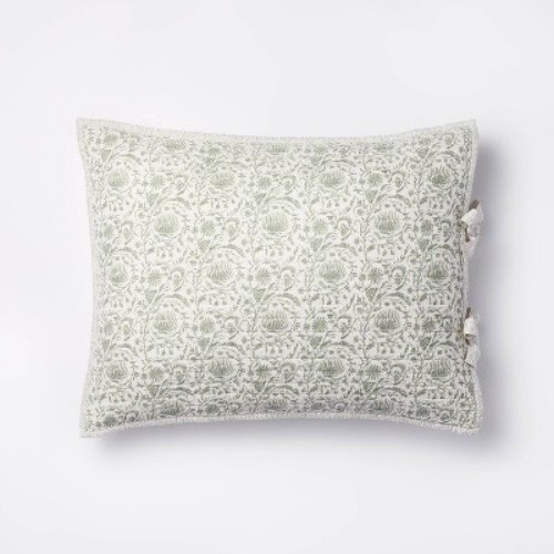 Decorative Border Cotton Slub Print Quilt Sham Light Teal Green – Threshold™ gallery