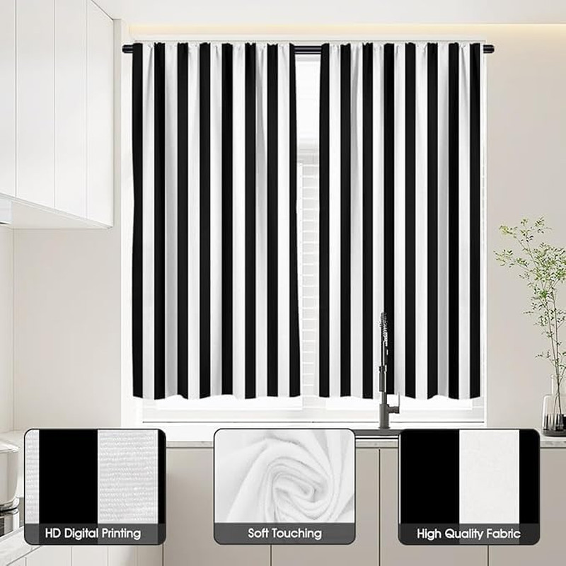 Black and White Striped Kitchen Curtains, 36 Inch Length Small Short Tier Curtai gallery