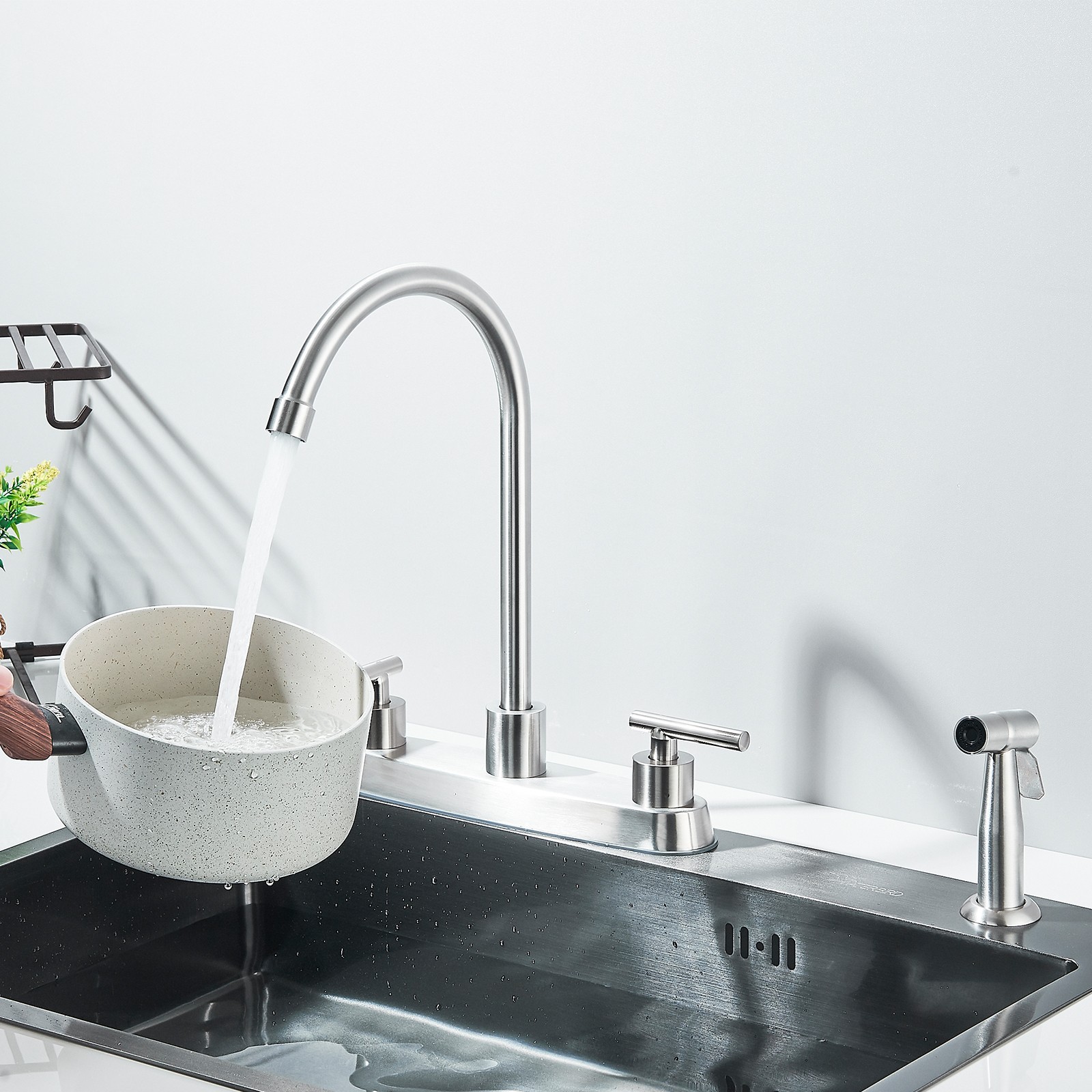 Brushed Nickel Kitchen Faucet with Side Sprayer 3 or 4 Holes Sink Mixer Faucet gallery