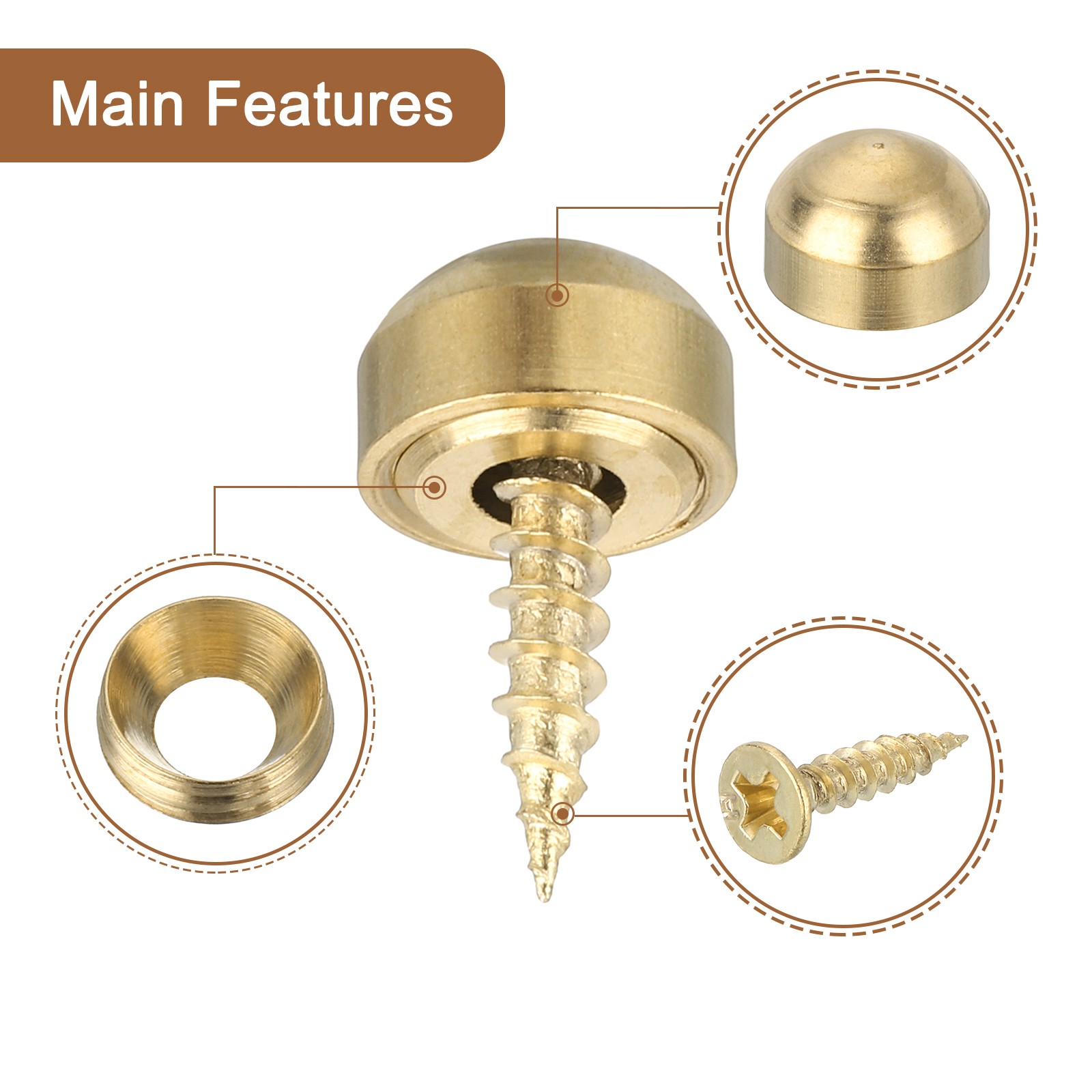 16Sets Brass Decorative Screws with Caps 9mm Mirror Screws Cover Gold gallery